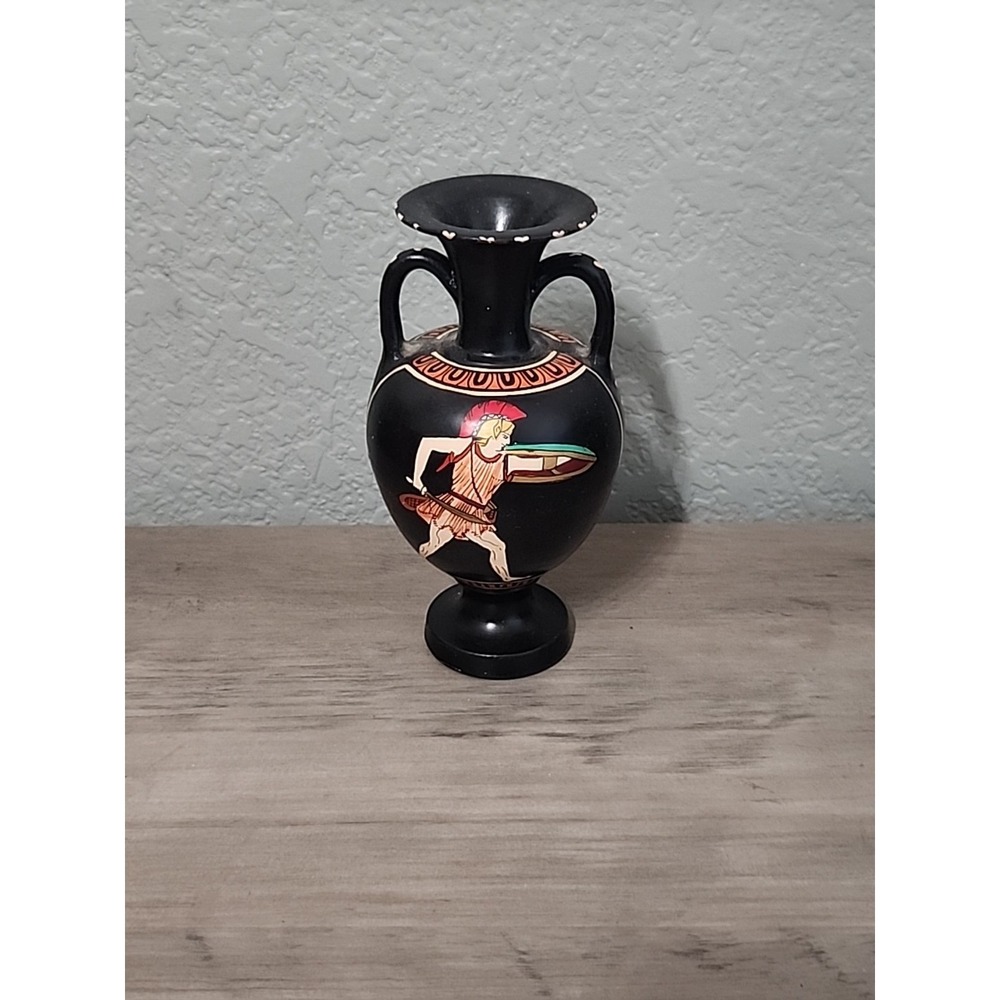 Vtg Handpainted Replica Greek Pottery Vase Pitcher  Urn Pedestal‎ Black Signed